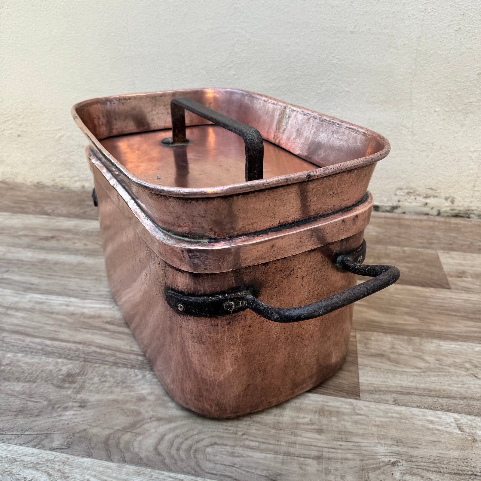 French Copper Daubiere Antique Dovetailed Braising Pot Cookware 10.5" 2604243 Fleamarketfrance