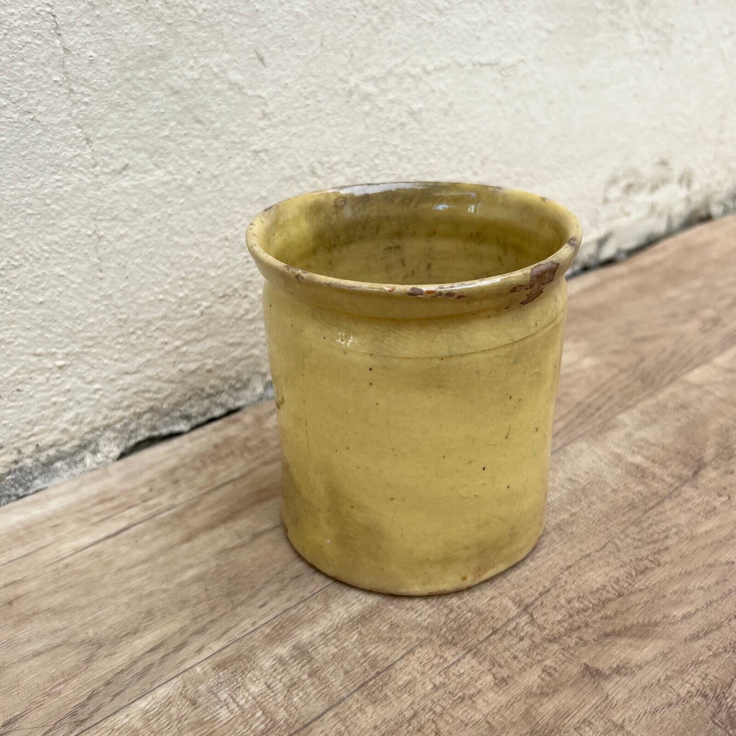 HANDMADE GLAZED YELLOW ANTIQUE FRENCH CONFIT JAM POT TERRACOTTA 4 3/4" 1107224 - Fleamarketfrance