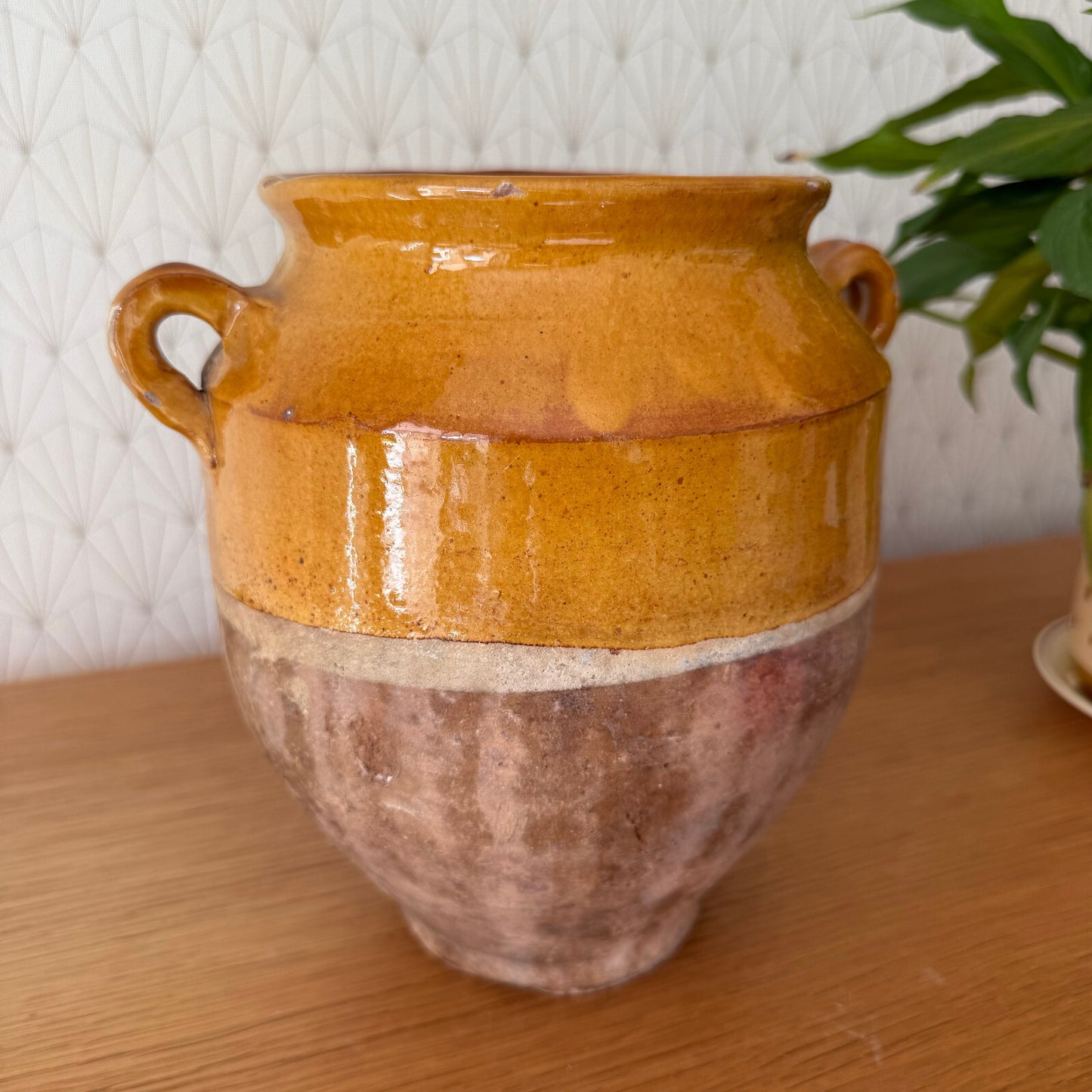 French Confit Pot Antique Glazed Terra Cotta Vessel 22cm Vase 1101254 Unmarked