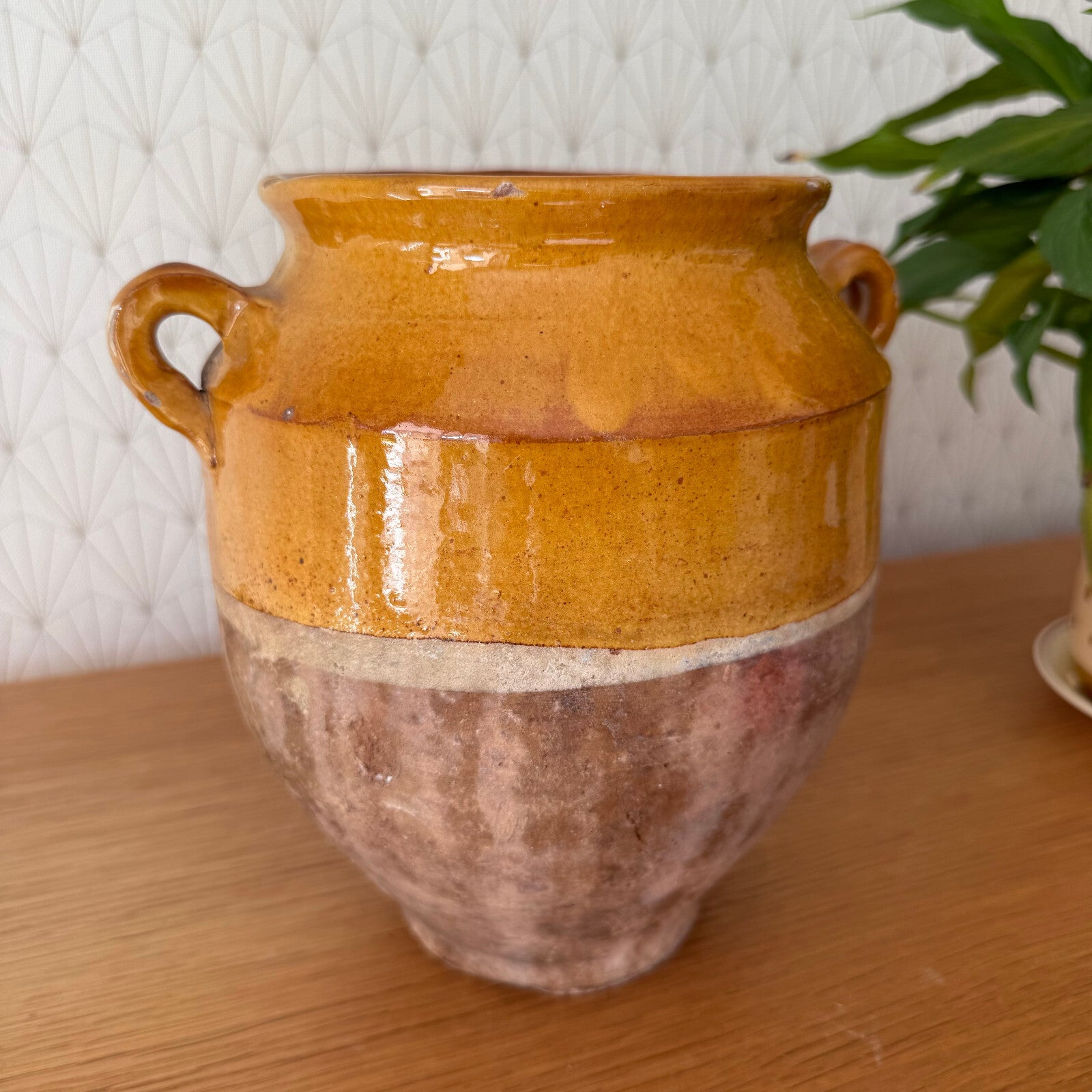 French Confit Pot Antique Glazed Terra Cotta Vessel 22cm Vase 1101254 Unmarked