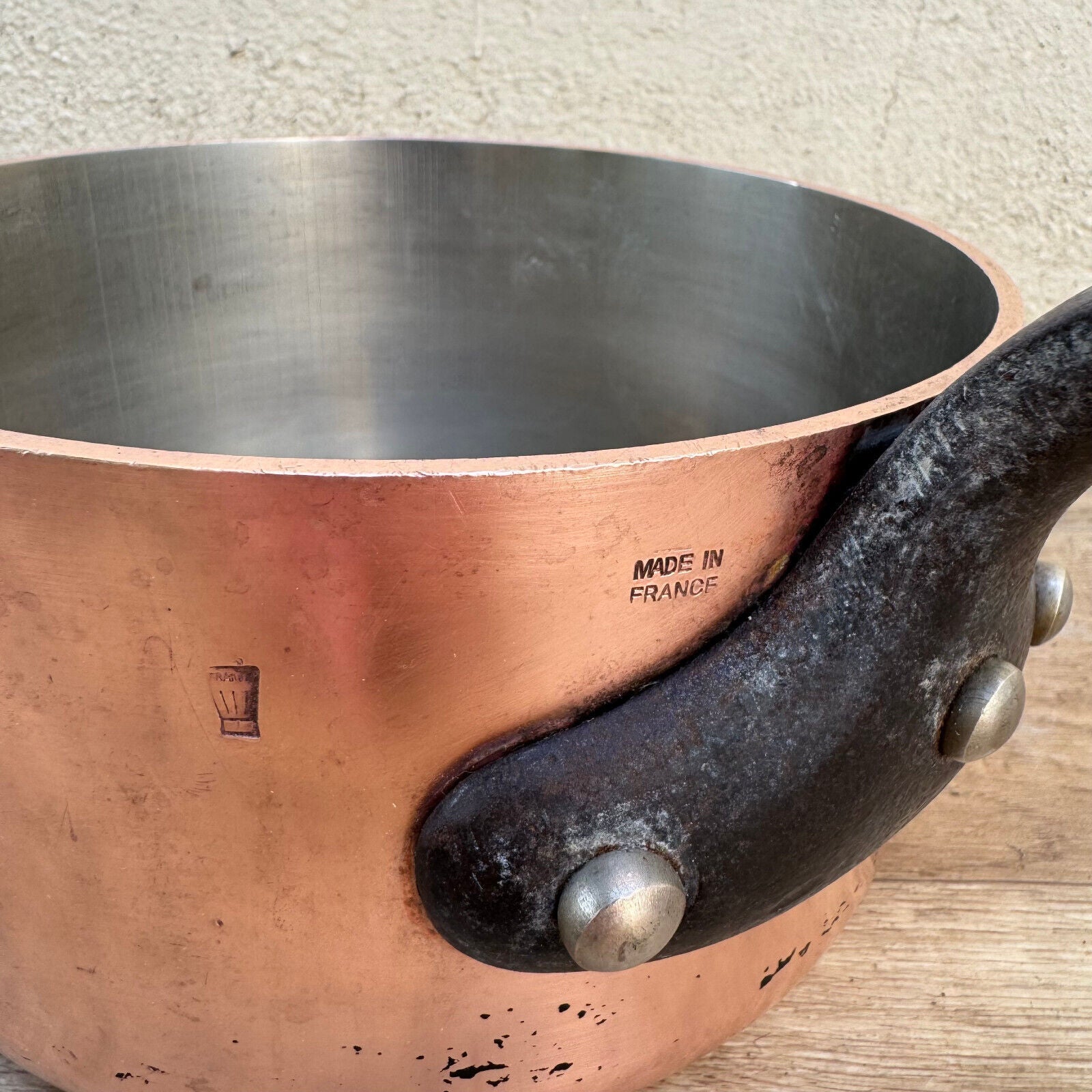 Vintage FRENCH Copper PAN TIN LINING chef 2.4kg 3mm 2107243 - Fleamarketfrance