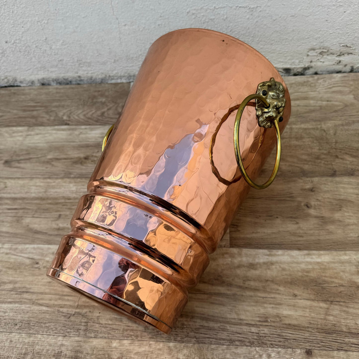 French Copper Bucket Lion Handles Villedieu Normandy Vintage 0105241 Fleamarketfrance