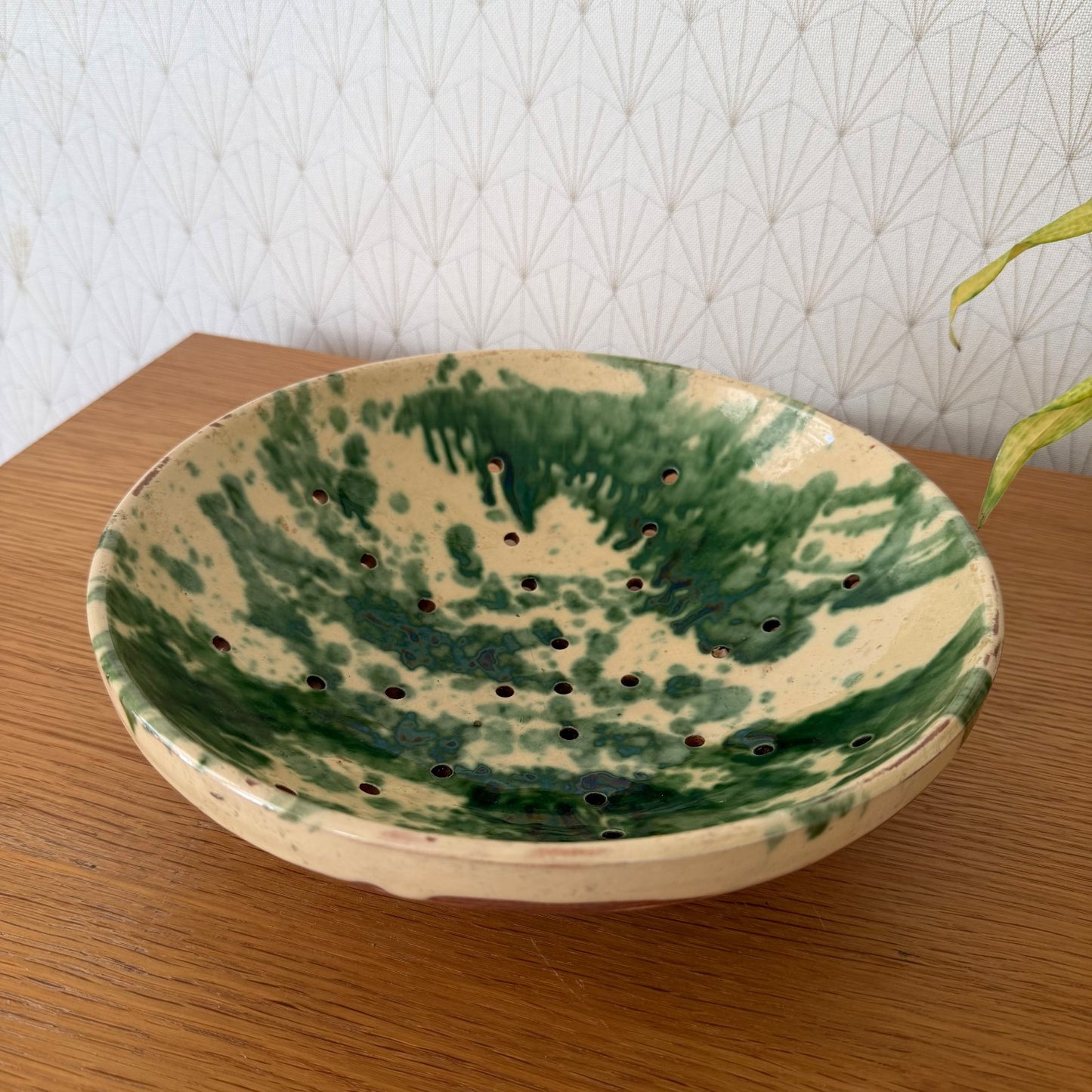 Vintage French Pottery Glazed Fruit Bowl Perforated Drying Dish 1606265 Unmarked