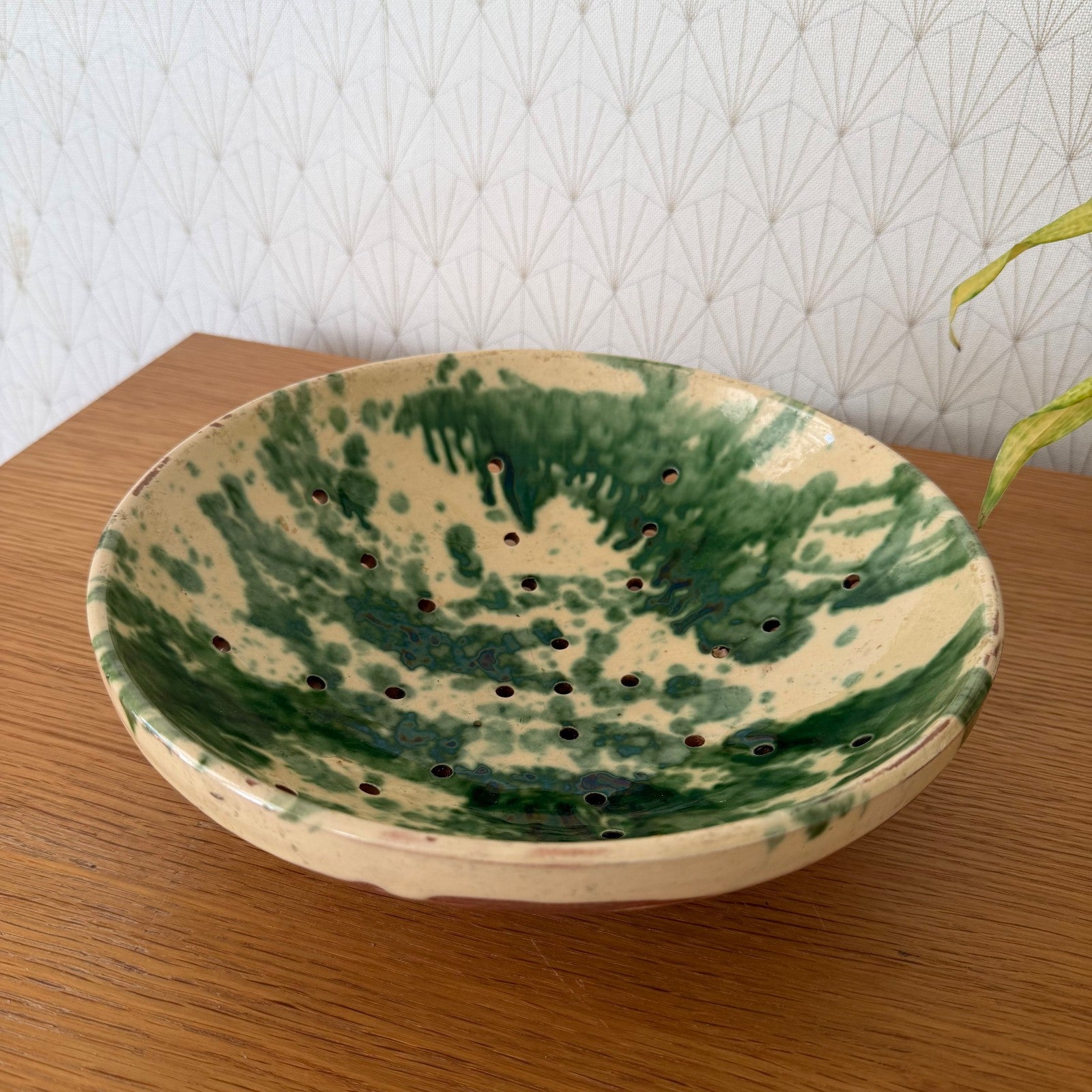 Vintage French Pottery Glazed Fruit Bowl Perforated Drying Dish 1606265 Unmarked