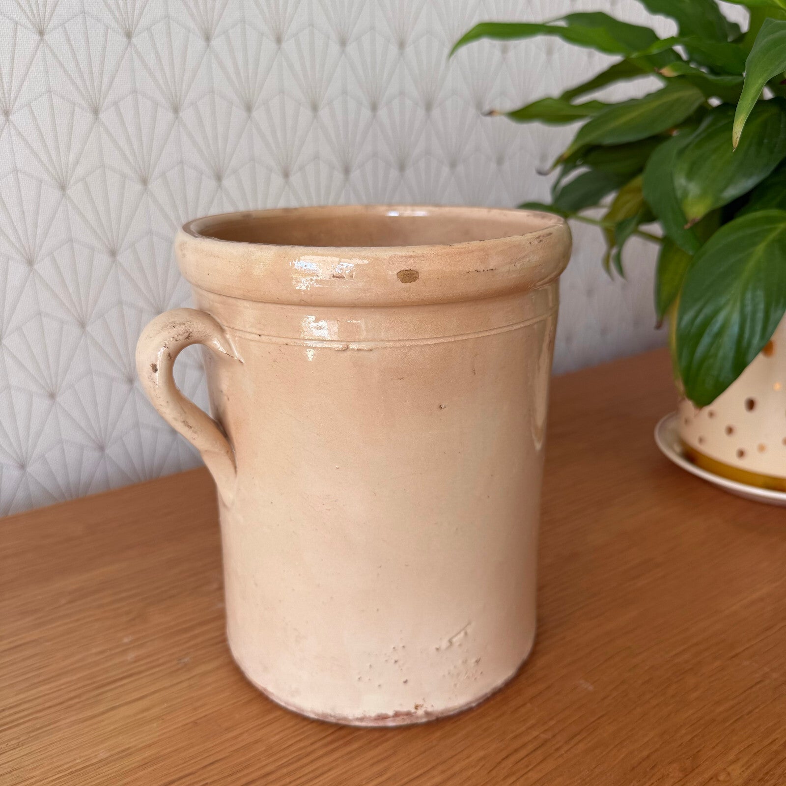 Antique French Confit Pot Stoneware Crock Two Handles 7.25" 11012510 Unbranded