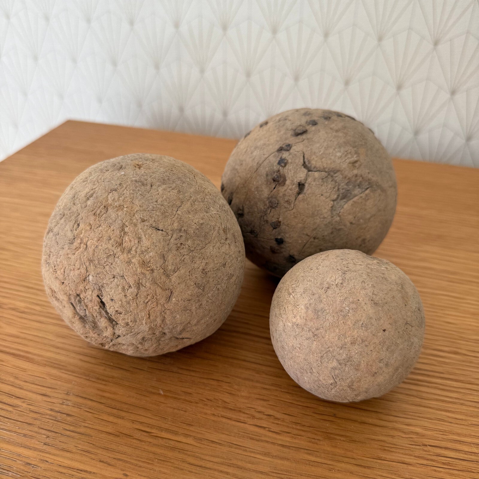 Antique Wooden Balls Set of 3 French Primitive Farmhouse Decor 09022512 Unbranded