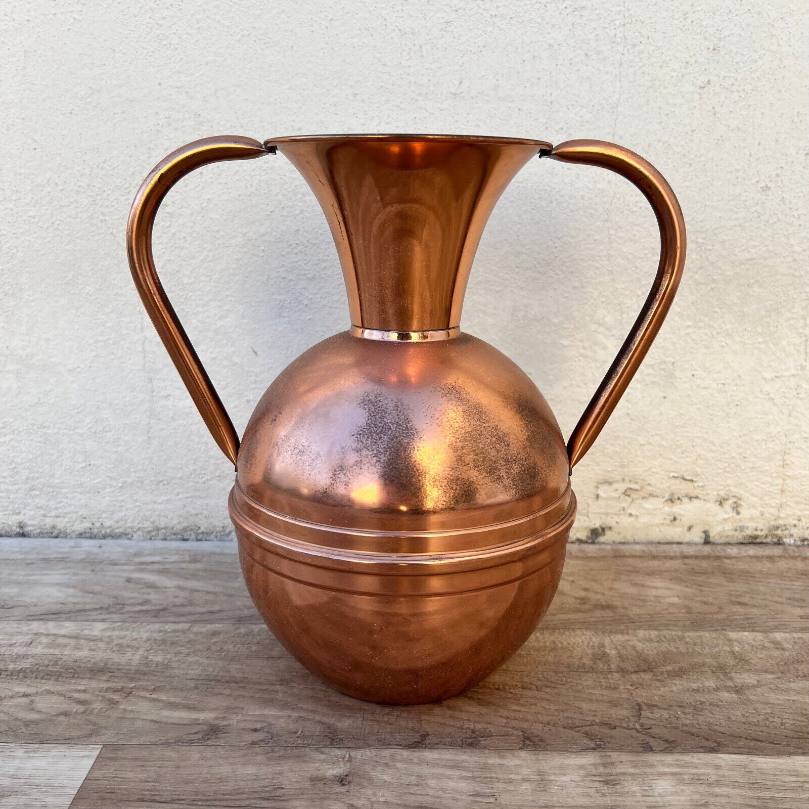 Vintage French Villedieu Copper  Flower Vase Pitcher stamped 12" 26052227 - Fleamarketfrance