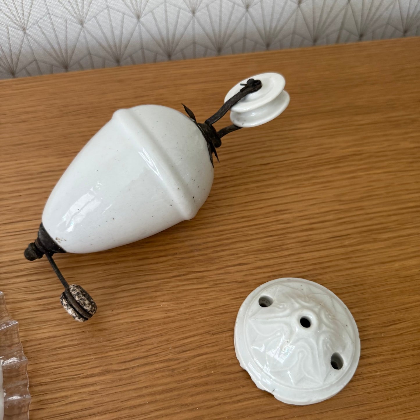 Vintage French Pendant Light Shade Opaline Art Deco Porcelain 2708251