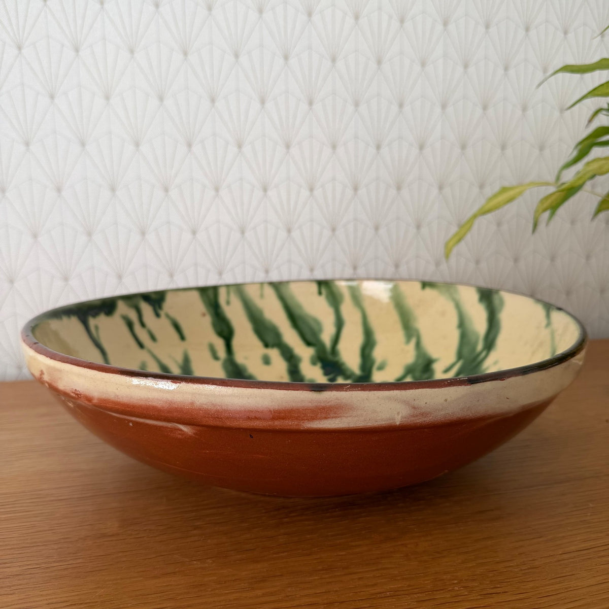 Large French Glazed Terracotta Fruit Bowl Tian Green Decor 0708262 Unmarked