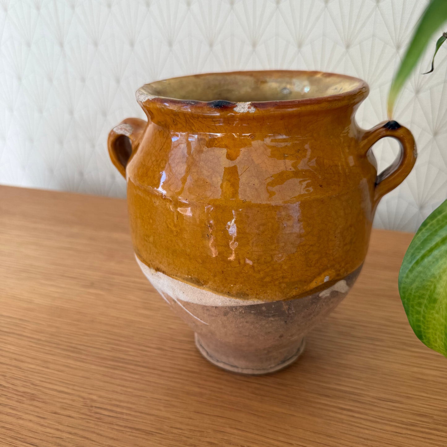 French Confit Pot Antique Terra Cotta Pottery Vase 11" Glazed 0902257 Unmarked