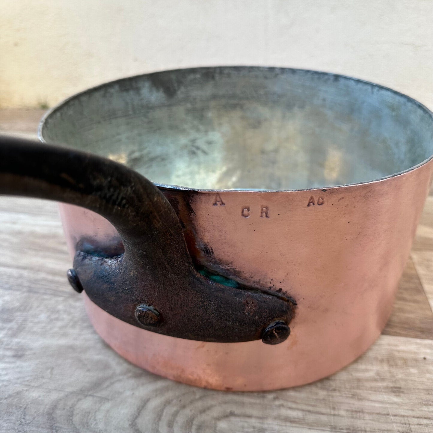 OLD copper pan French tin lining 11" 2.5mm thick 4.8kg 0703234 - Fleamarketfrance