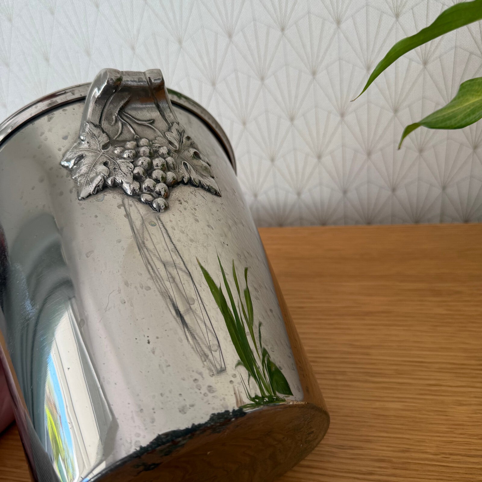 French Silver Champagne Bucket Ice Cooler Grape Handles Vintage 0904254 Fleamarketfrance