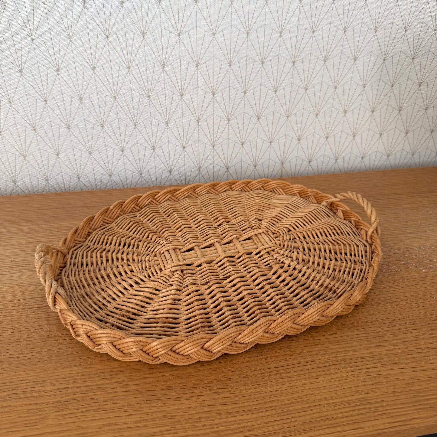 French Wicker Bread Cheese Basket Bakery Display Tray Vintage Rattan 0409267