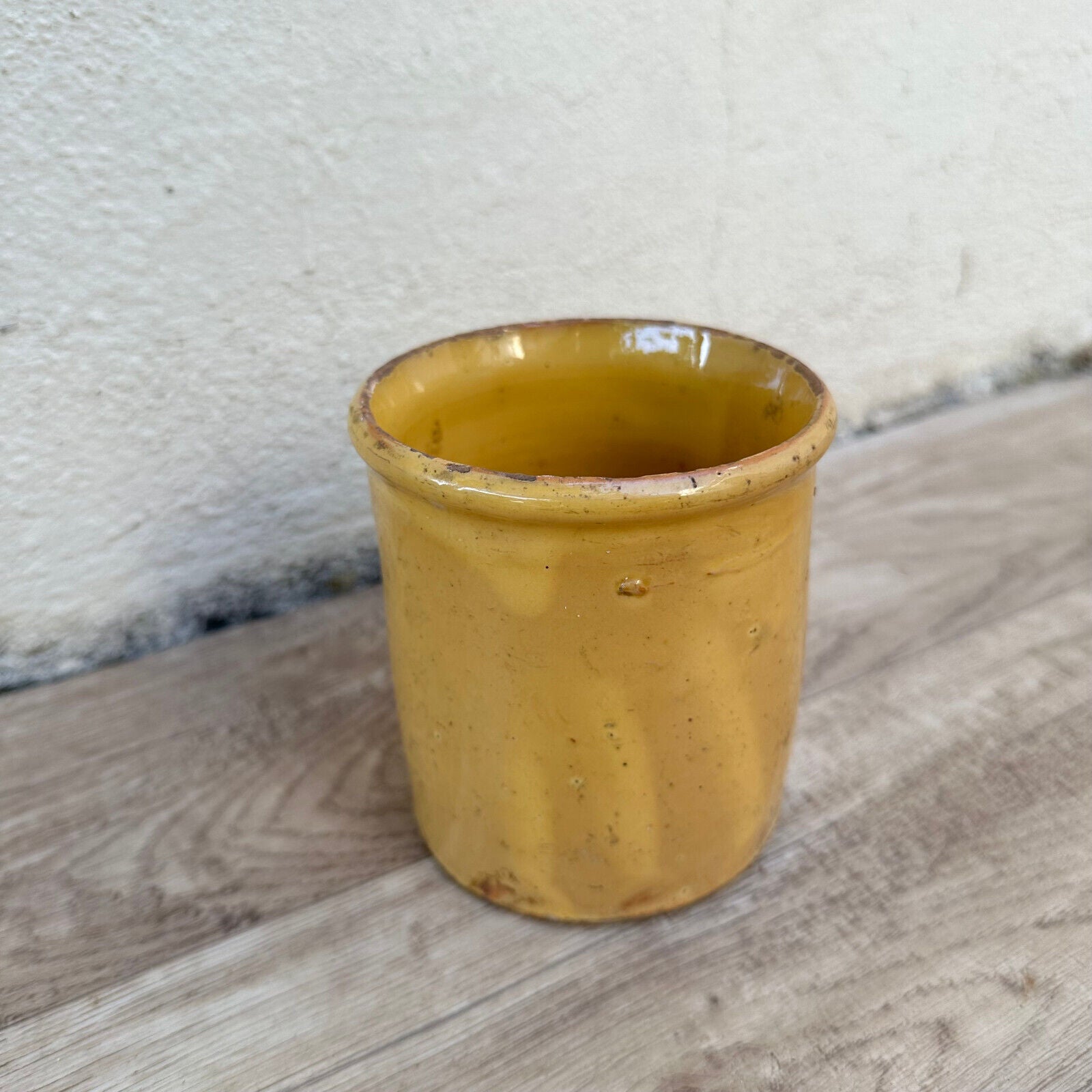 HANDMADE GLAZED BEIGE YELLOW ANTIQUE FRENCH JAM POT CONFIT 05032510 - Fleamarketfrance