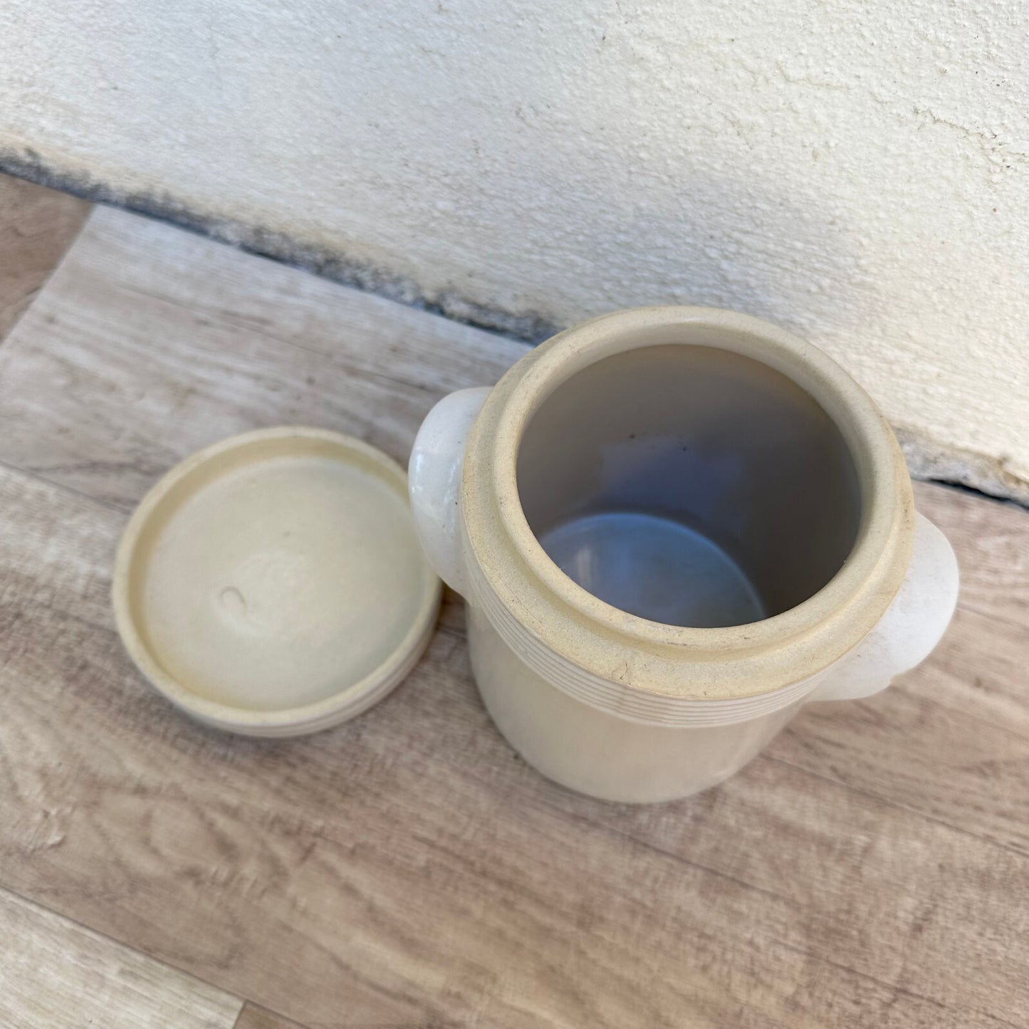 Vintage French Confit Pot Stoneware Grease Jar with Lid 1108234 Unmarked