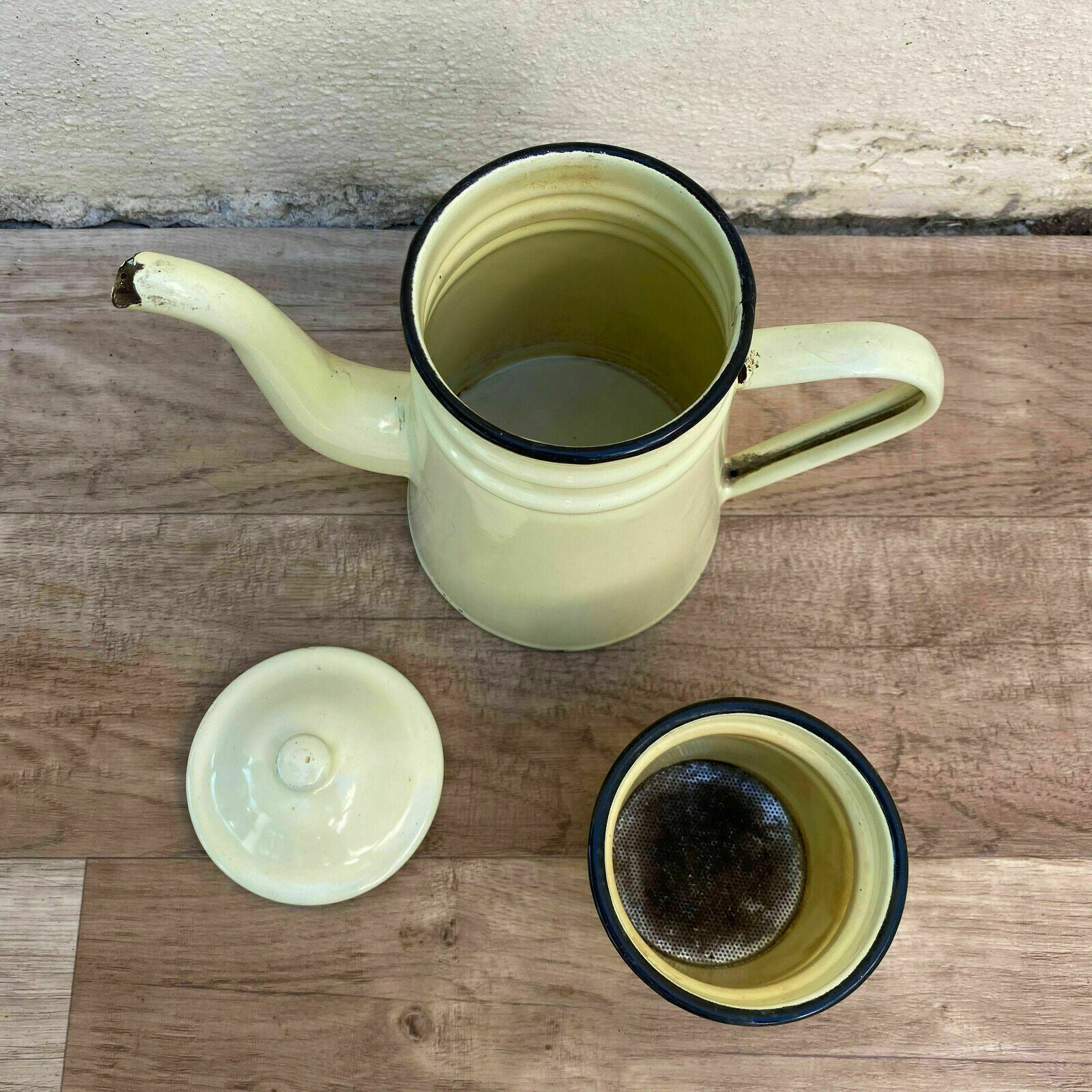 Vintage French Enamel Coffee Pot Yellow Enamelware Cafetiere 2808210 Fleamarketfrance