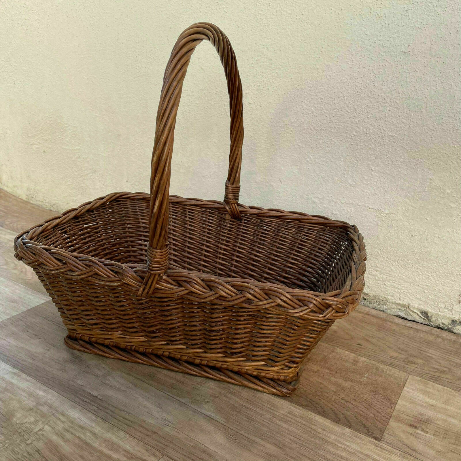 French Wicker Basket market fruits Chic Vintage Woven Rattan 0308212 - Fleamarketfrance