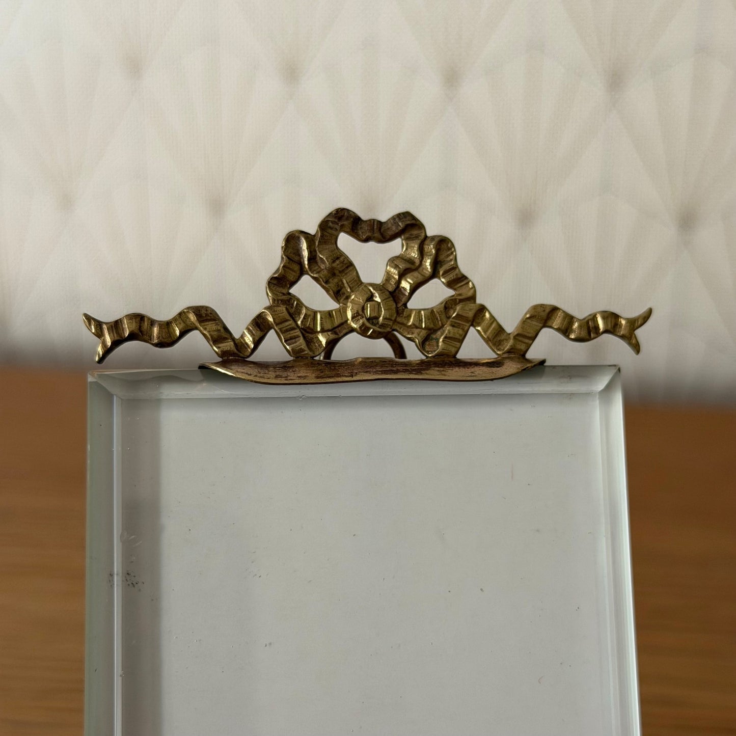 French Vintage Brass Photo Frame Ribbon Bow Beveled Glass Standing 27062613 Fleamarketfrance
