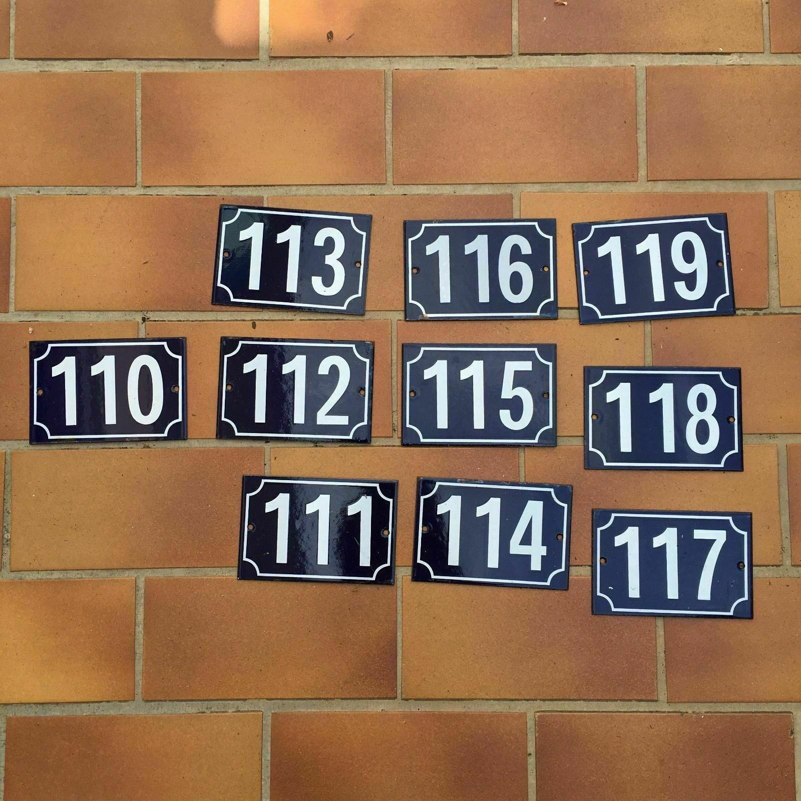 French Enamel House Numbers Blue White Vintage Street Signs 110-119 Girod
