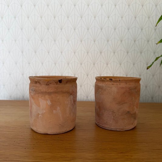 2 HANDMADE GLAZED ANTIQUE FRENCH CONFIT POT 4" TERRACOTTA  20102517