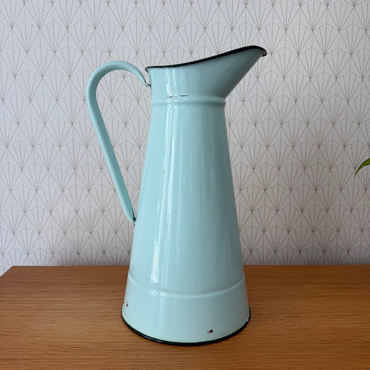 Vintage French Enamel pitcher jug water enameled blue 1206257 Fleamarketfrance
