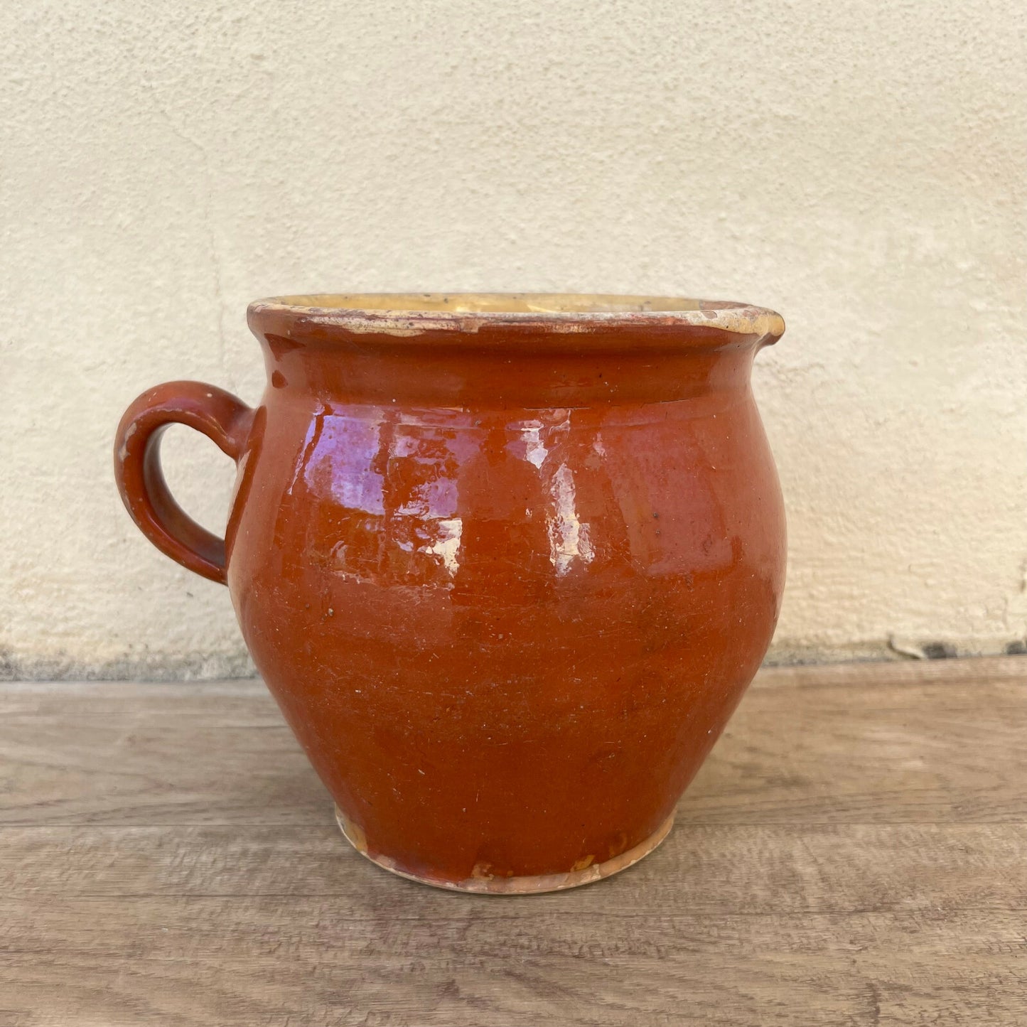Vintage French Terracotta Mug Handmade Brown Yellow Pottery Cup 1105221 Unmarked
