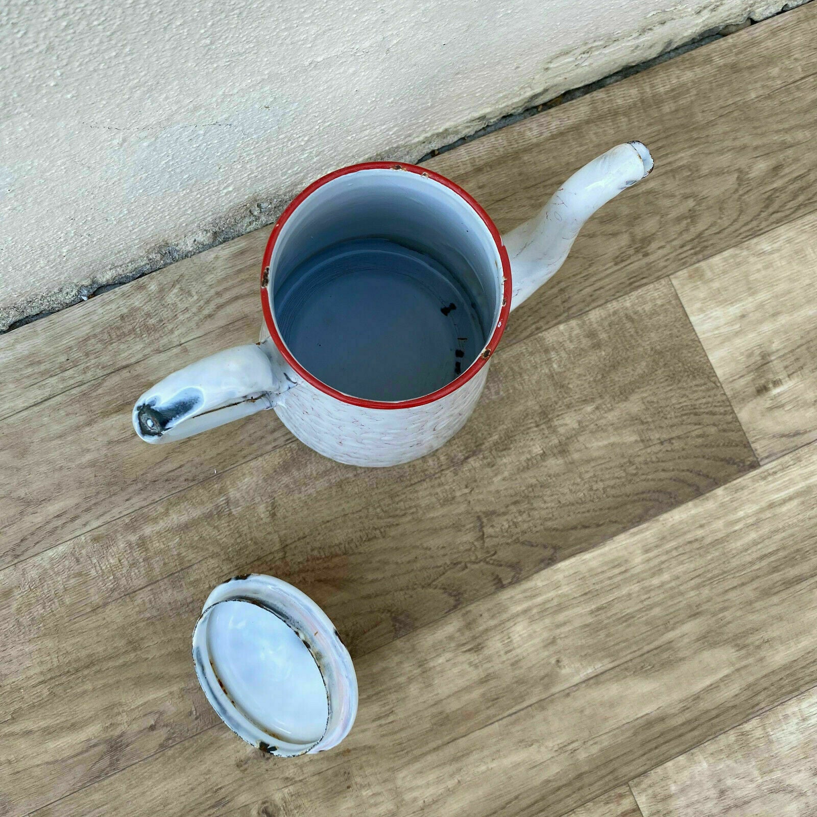 Vintage French Enamelware white marbled Enamel Coffee Pot 2706203 - Fleamarketfrance