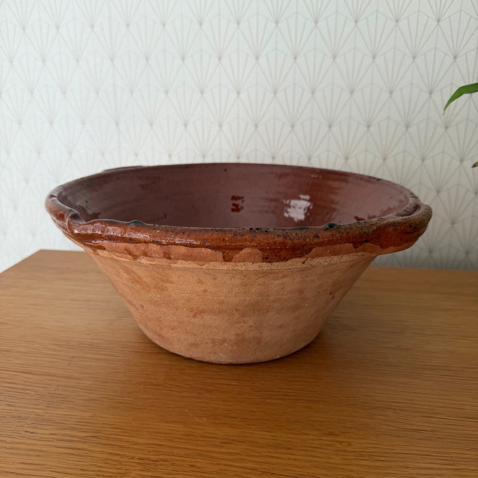 VINTAGE FRENCH GLAZED TERRACOTTA SALAD MIXING BOWL TERRINE TIAN 13 1/4" 0312253 Fleamarketfrance : French vintage and antique decor