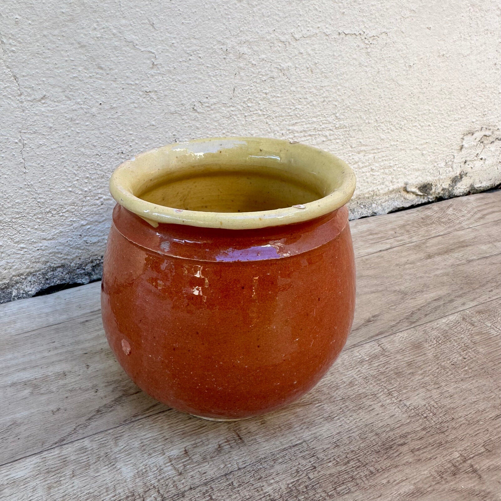 HANDMADE GLAZED YELLOW FRENCH CONFIT JAM POT SMALL STONEWARE 4 1/4" 2009232 - Fleamarketfrance