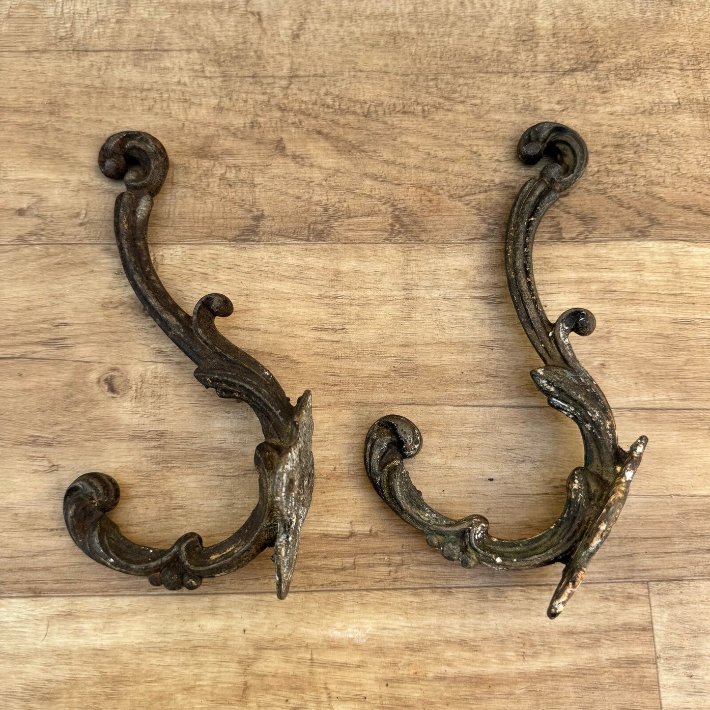 French Cast Iron Coat Hooks Antique Wall Hardware Ornate Scrollwork 09072411 Unbranded