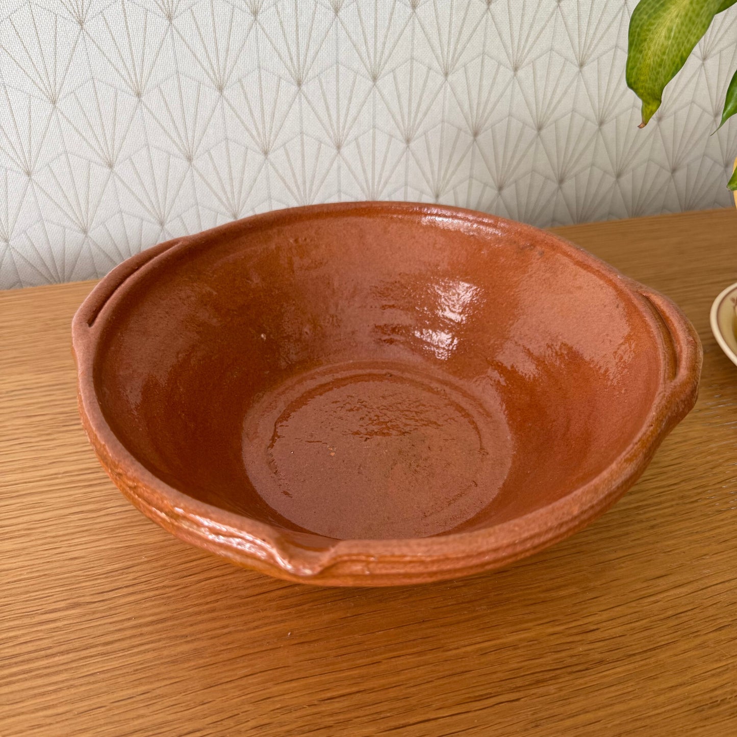 VINTAGE FRENCH GLAZED TERRACOTTA SALAD MIXING BOWL TIAN  NOT FRERES 04062515