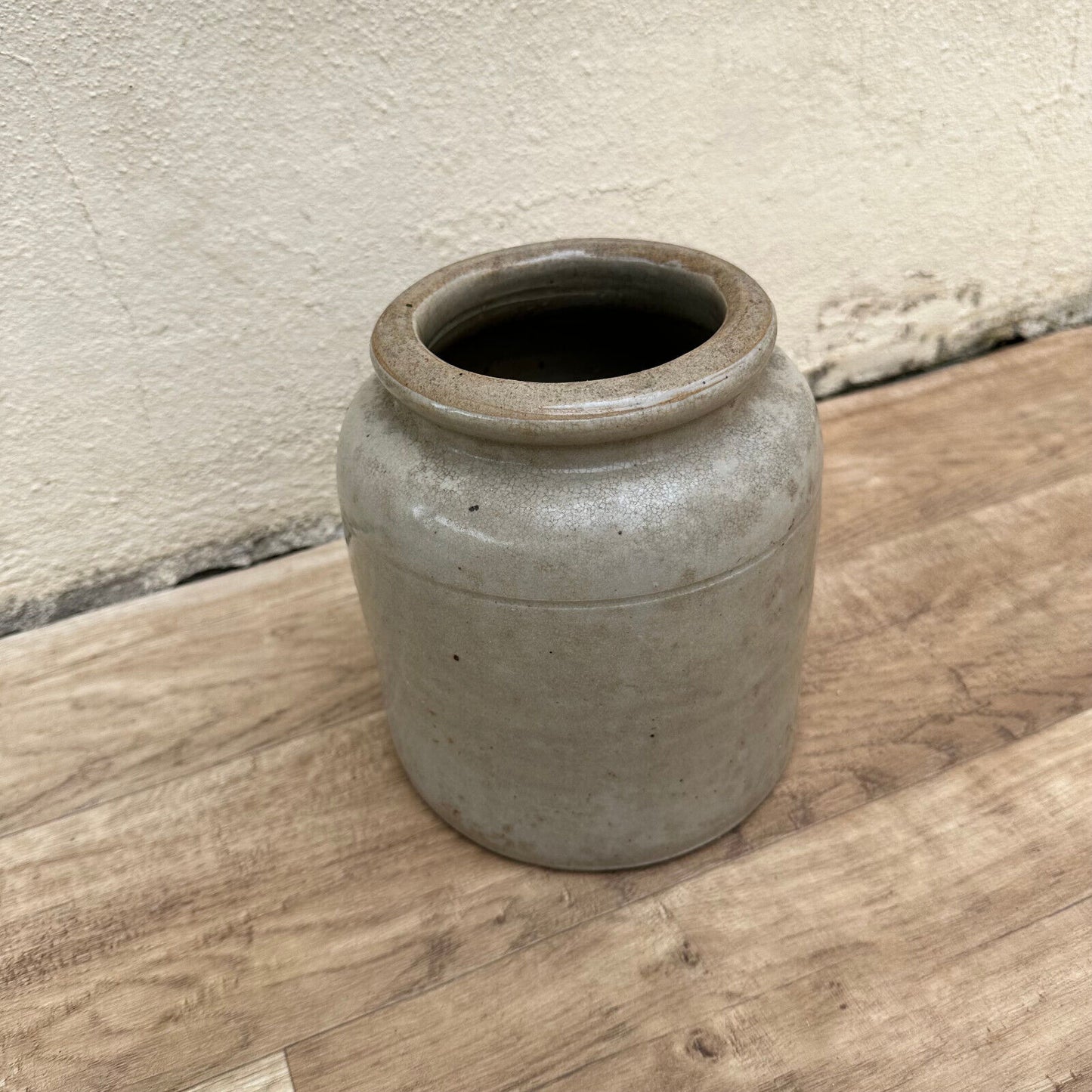 HANDMADE GLAZED GREY ANTIQUE FRENCH CONFIT POT STONEWARE 20112313 - Fleamarketfrance