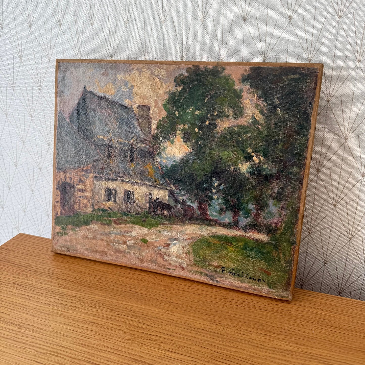 Vintage French Art Landscape Painting House Signed Countryside 1206253
