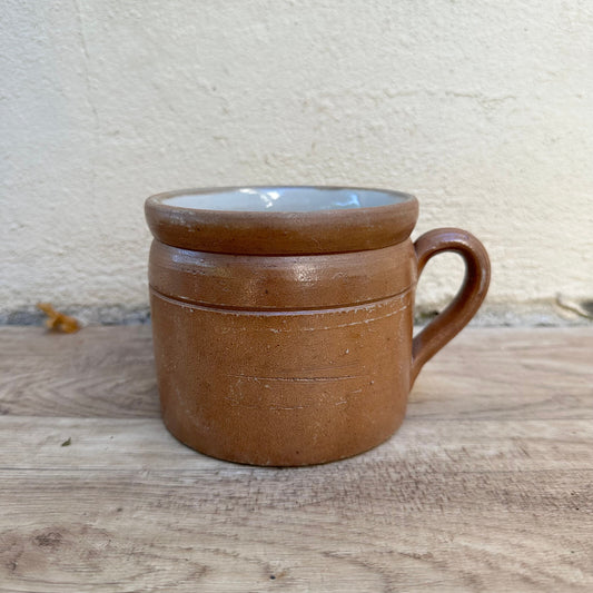 French Stoneware Confit Jar Brown Pottery Vintage Mug Cup 01112319 Made in France