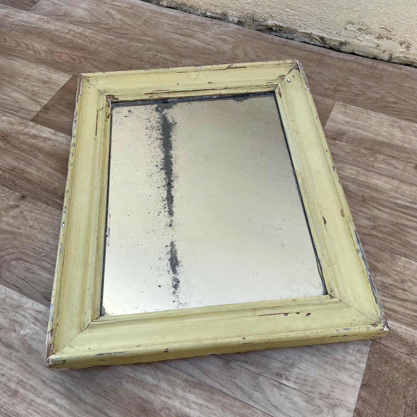 French Vintage Mirror Distressed Yellow Wood Frame Wall Hanging 1602229 Fleamarketfrance