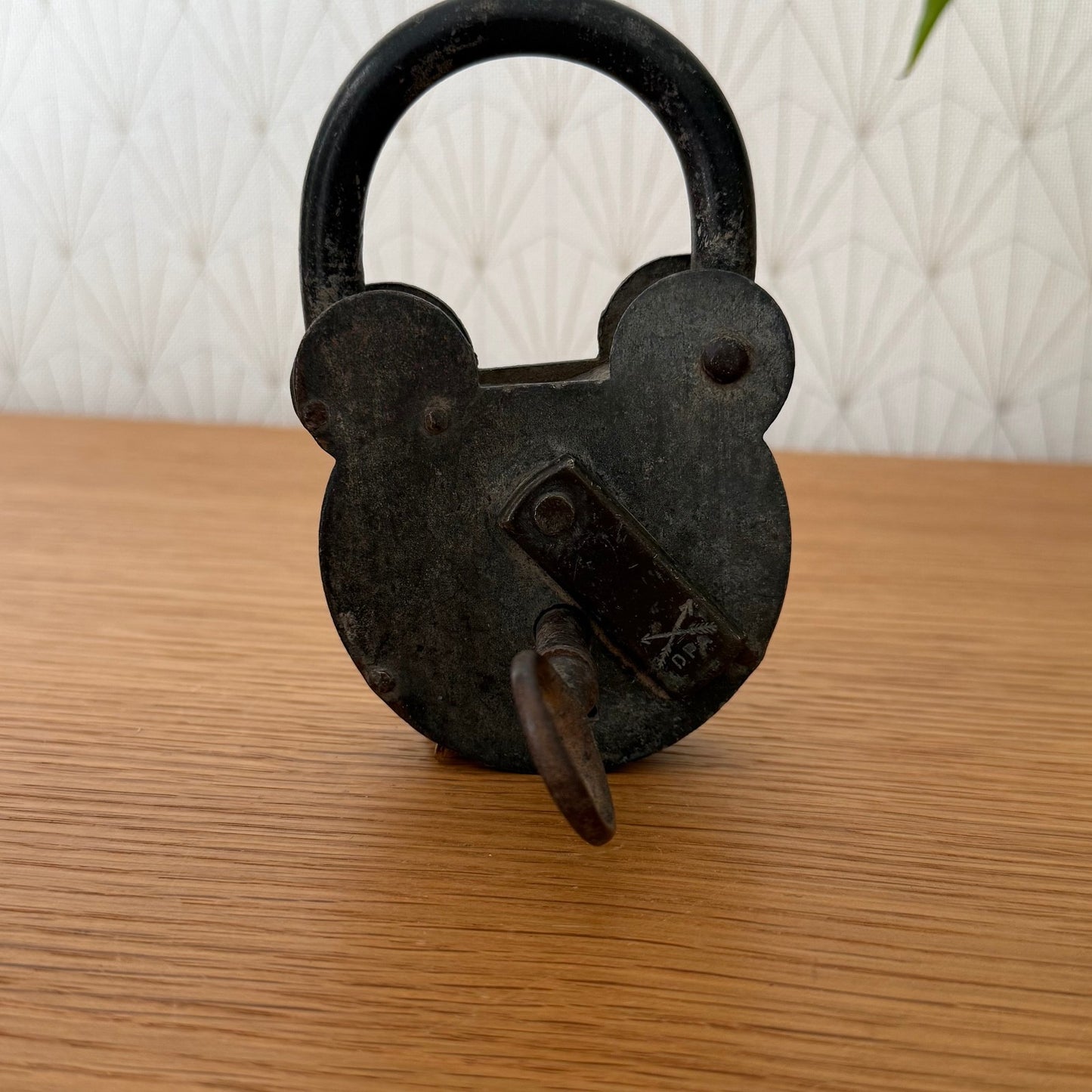 Antique Vintage Fench Iron Padlock with Key Working Lock 1209251