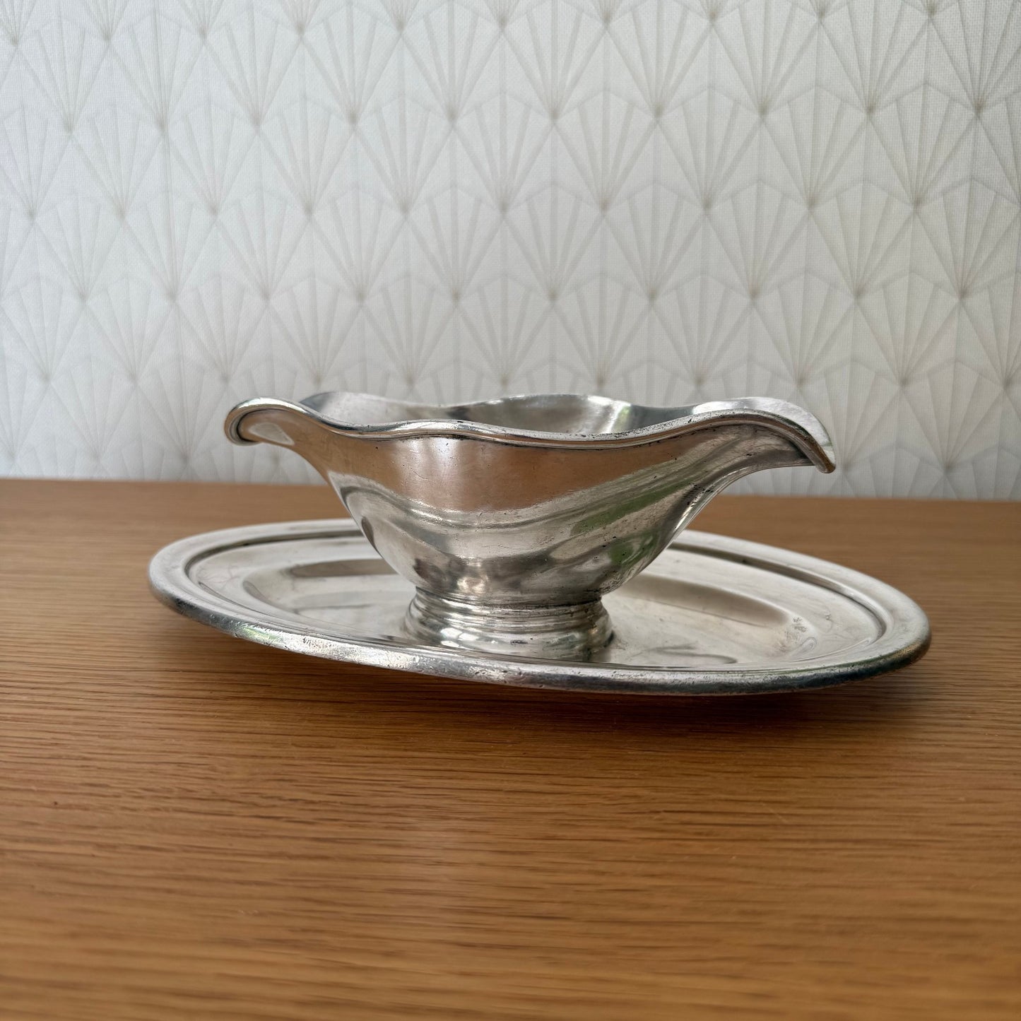Vintage French Gravy Boat Saucer Silverplate 2608257