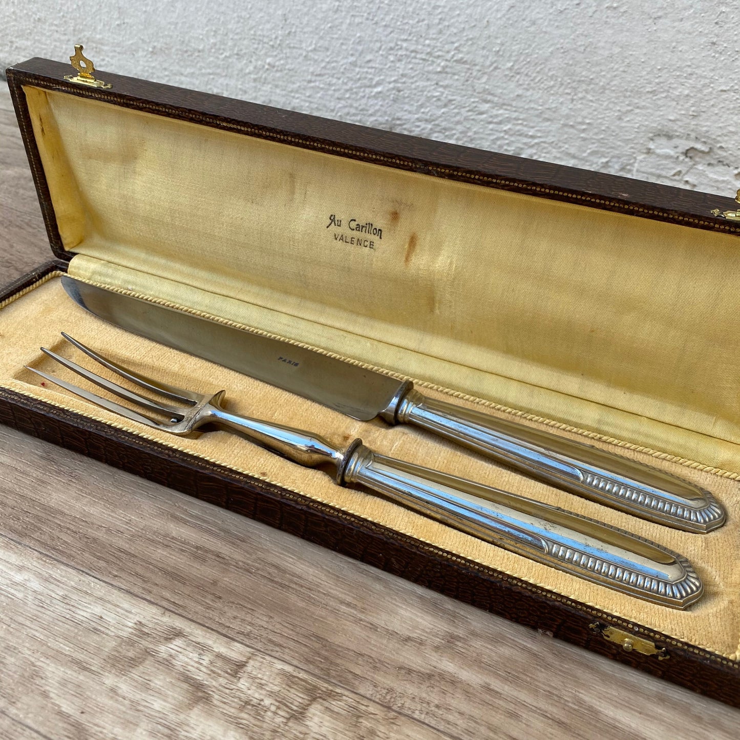 Antique French Silver Plated Carving Set Au Carillon Paris Case 1409244 Fleamarketfrance