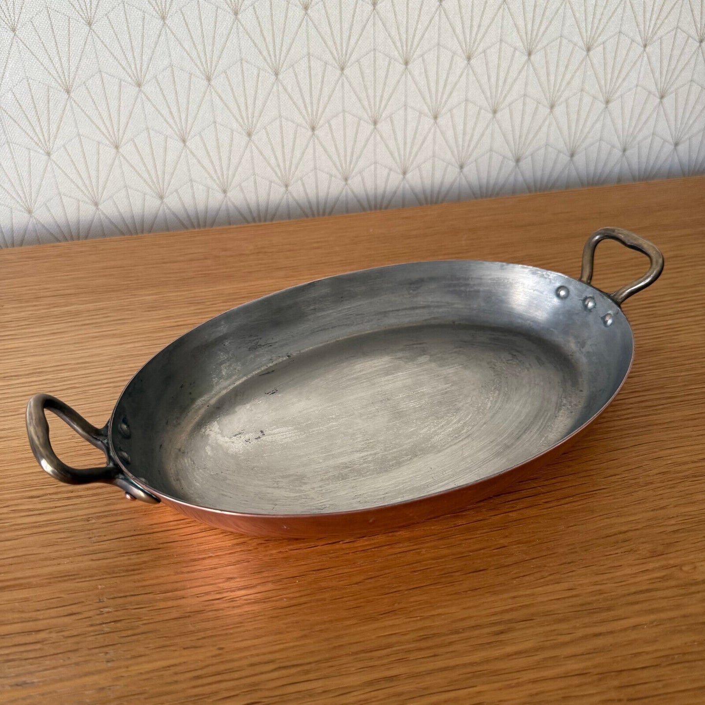 French Copper Cookware gratin Pan Brass oval made france 0304257