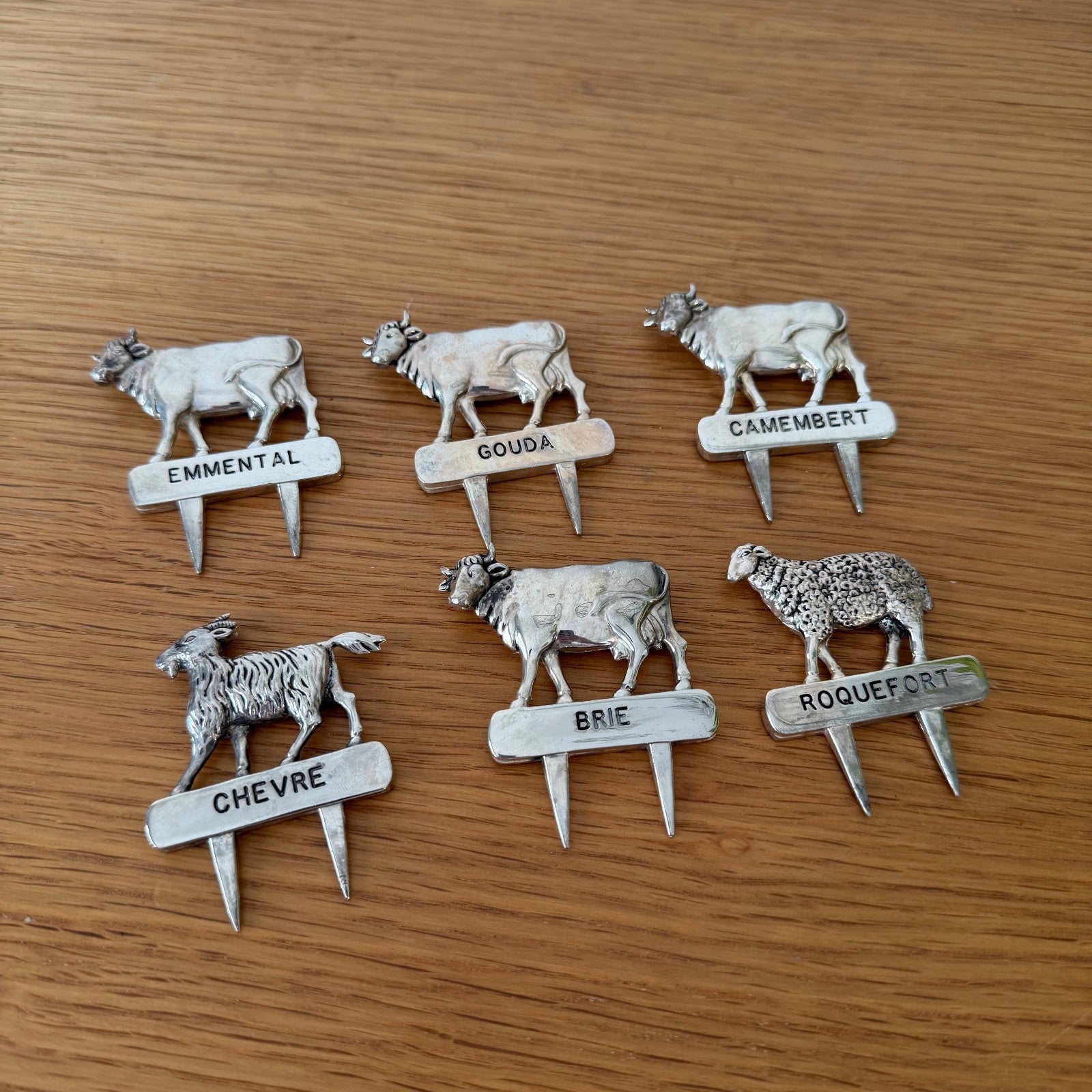 Vintage French Silverplate Cheese Markers Flags Tags Set of 6 10062617 Unbranded