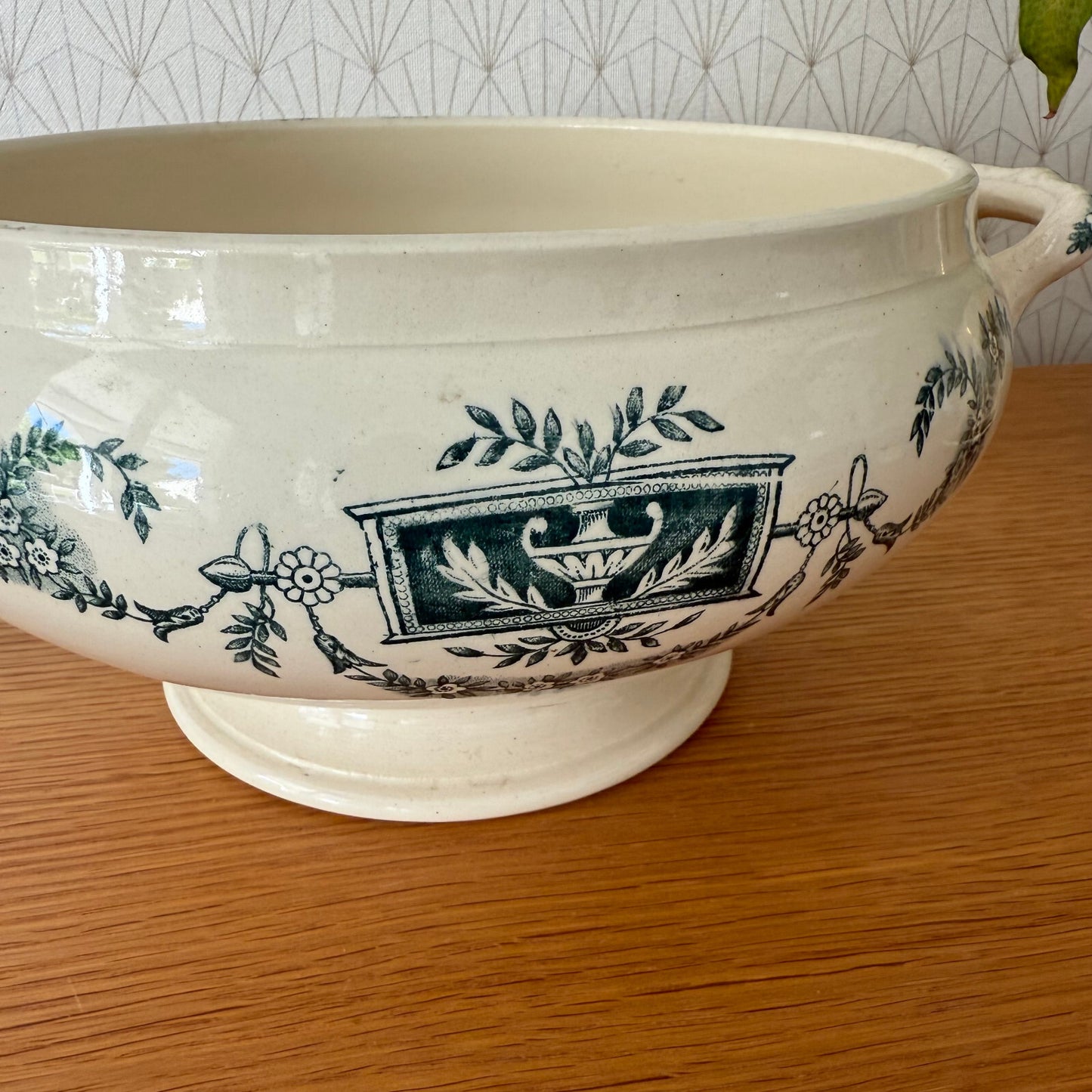 French Tureen Earthenware White Blue Fruits Bowl Terre De Fer Longchamp 0405253