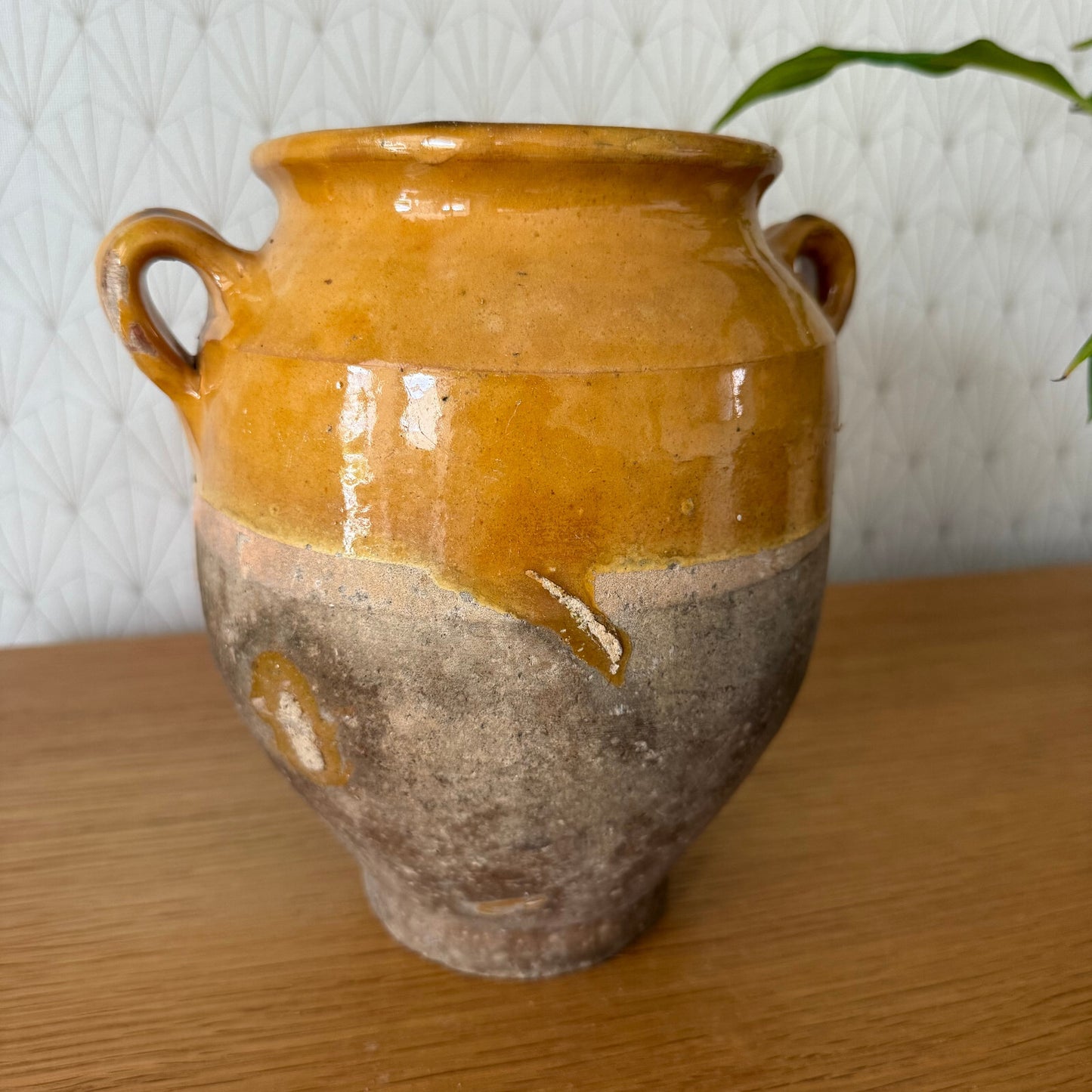 Antique French Confit Pot Yellow Glazed Terracotta Pottery Jar 29042511 Unmarked