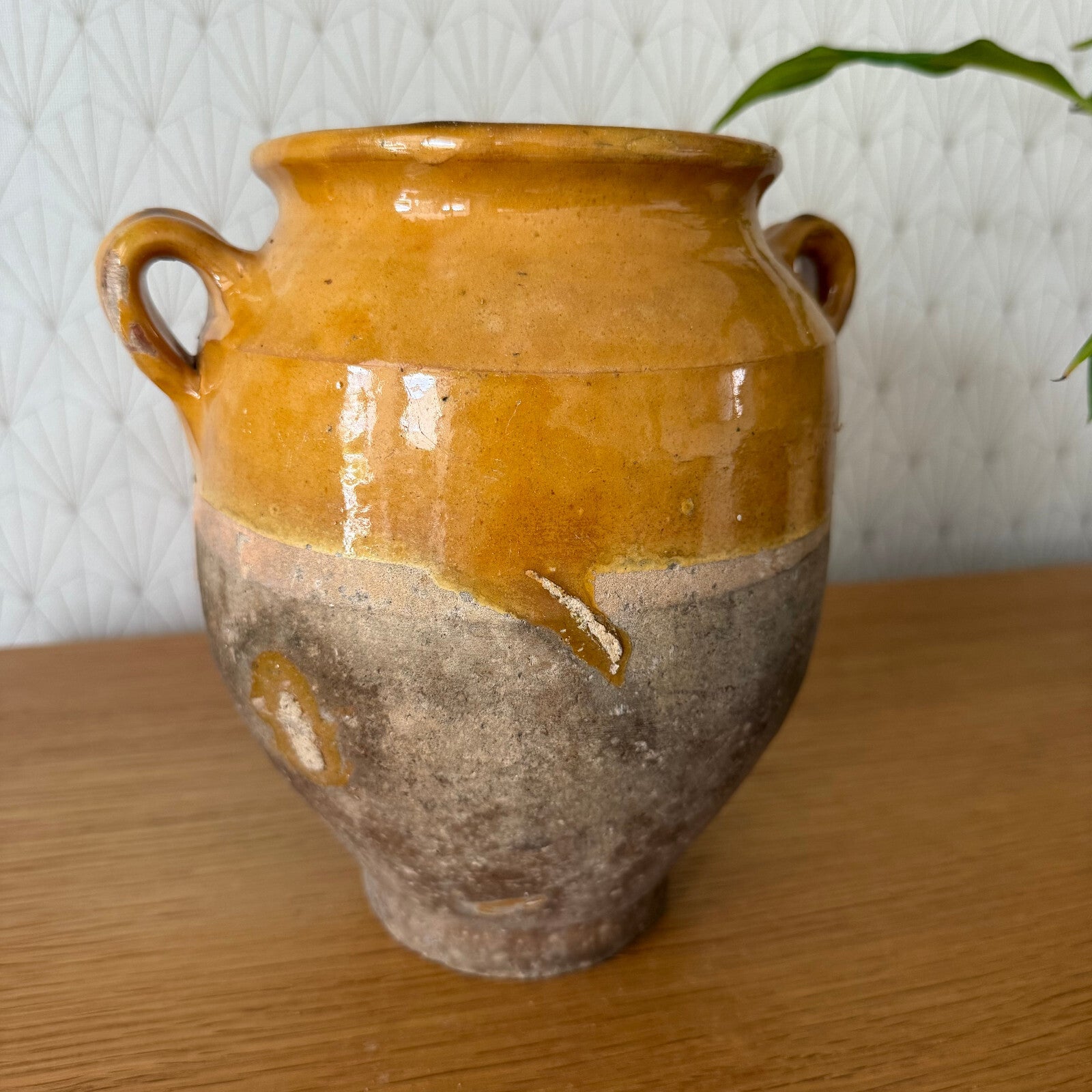Antique French Confit Pot Yellow Glazed Terracotta Pottery Jar 29042511 Unmarked