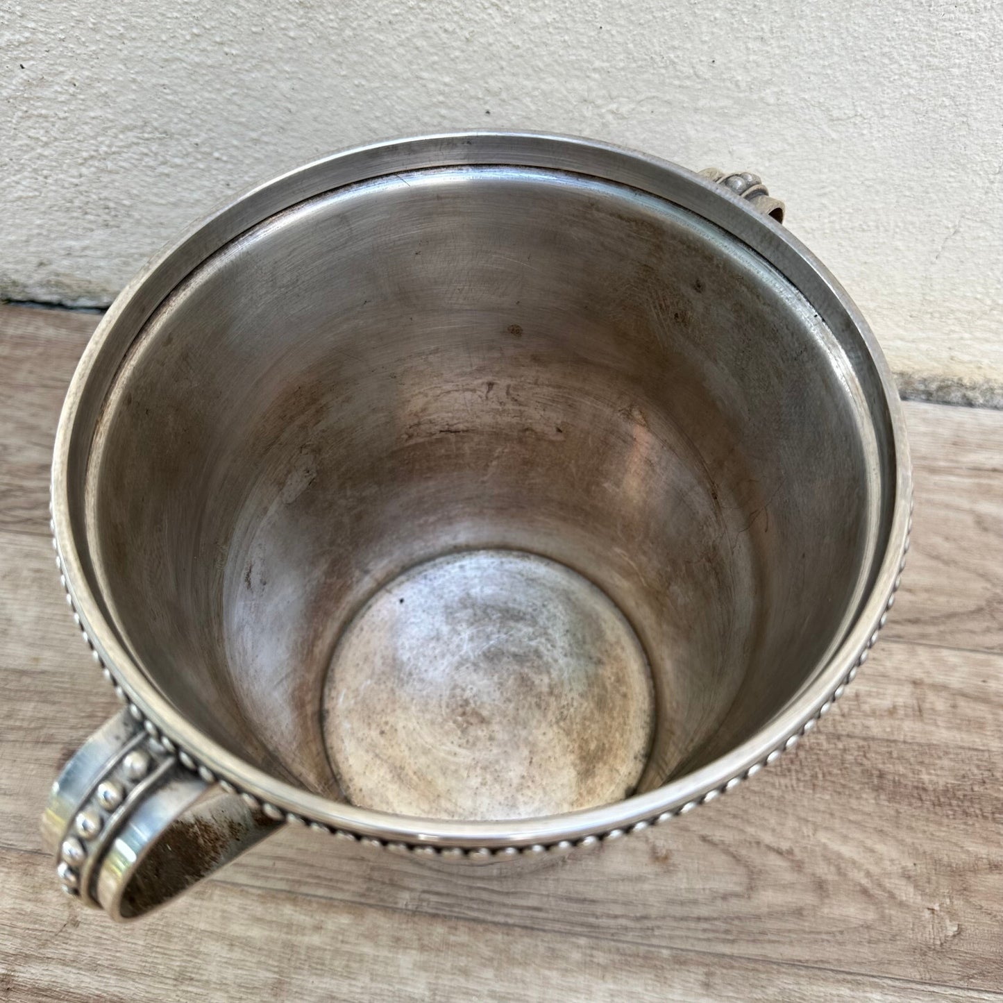French Champagne Bucket Silver Plated Wine Cooler Beaded Rim Vintage 2802254 Unbranded
