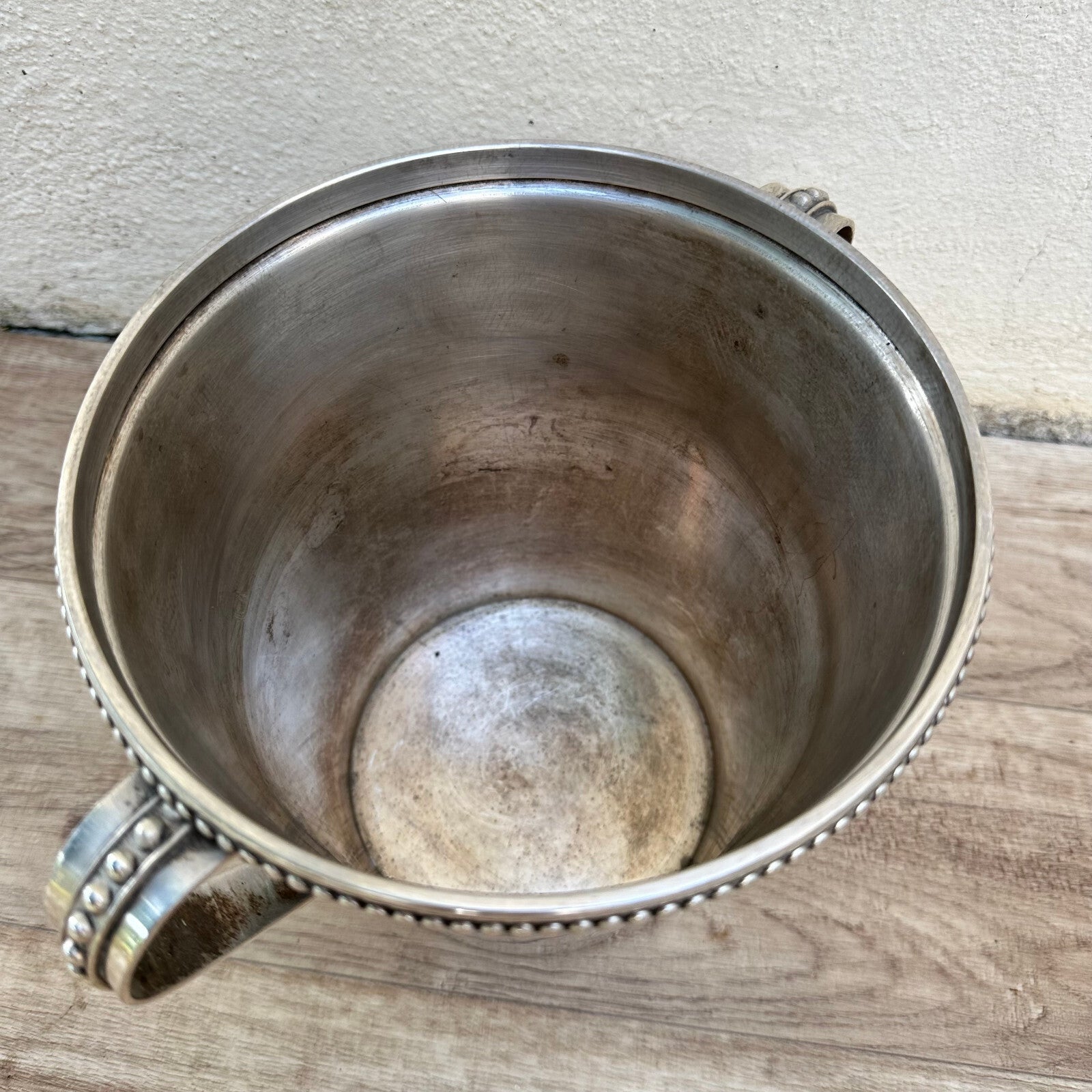 French Champagne Bucket Silver Plated Wine Cooler Beaded Rim Vintage 2802254 Unbranded