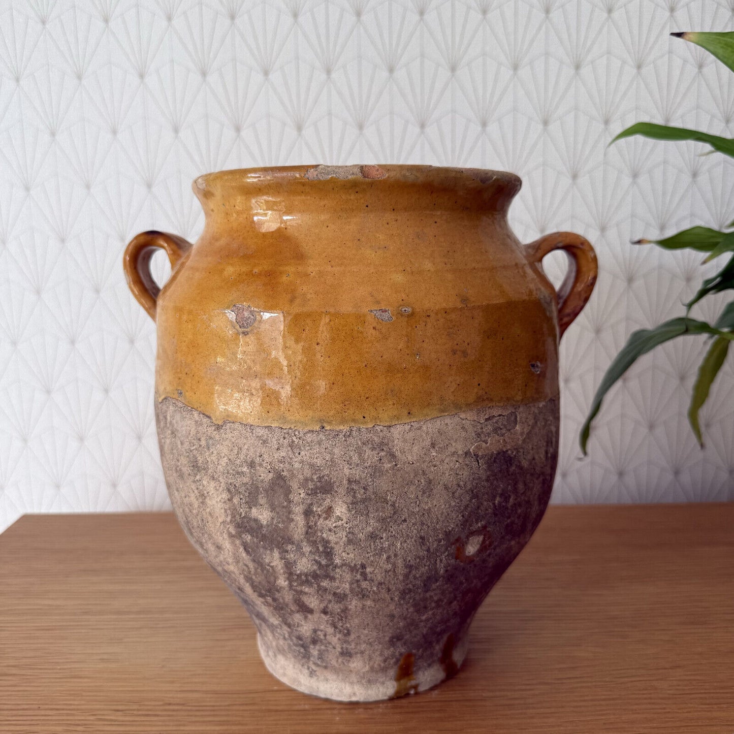 RARE 10 1/4" HANDMADE GLAZED TERRA COTTA ANTIQUE FRENCH CONFIT POT VASE 1101252 - Fleamarketfrance