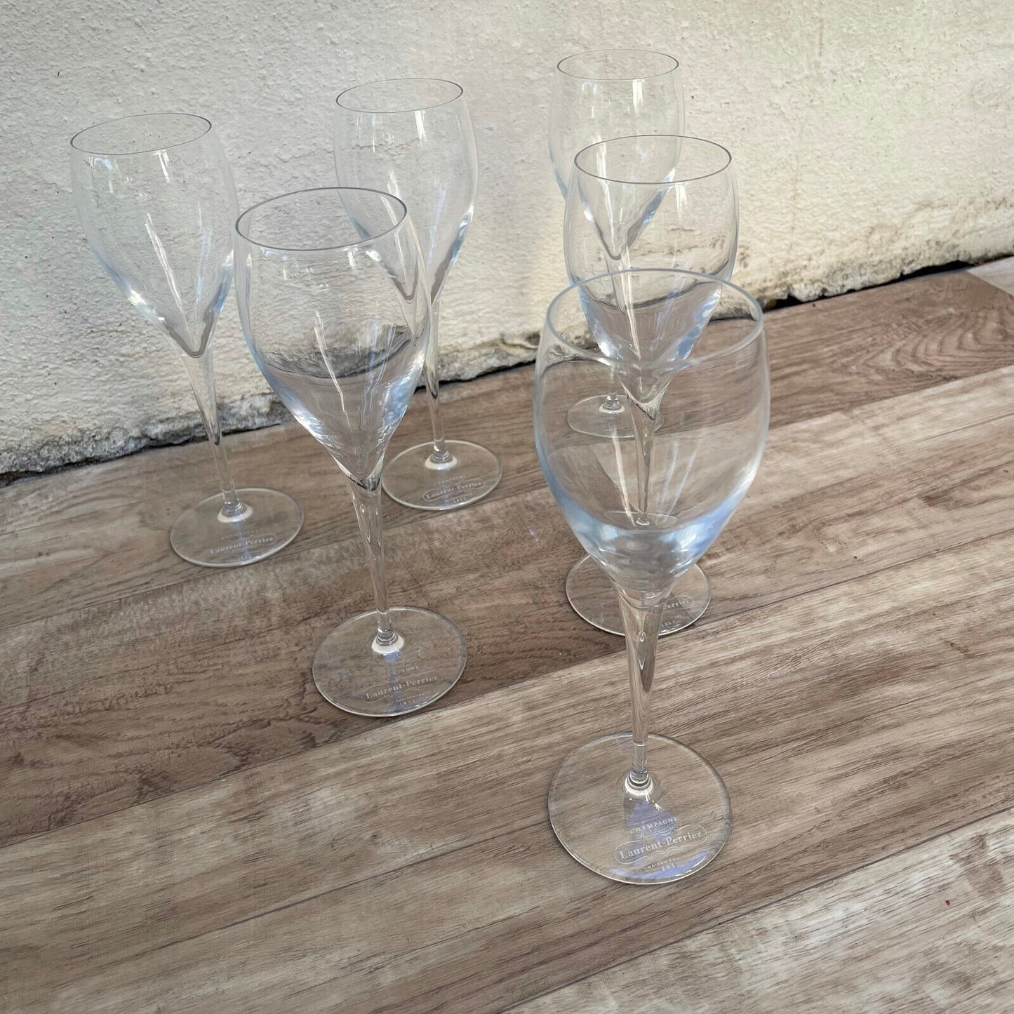 Nice set of 6 laurent perrier signed champagne flutes glasses 01122413 - Fleamarketfrance