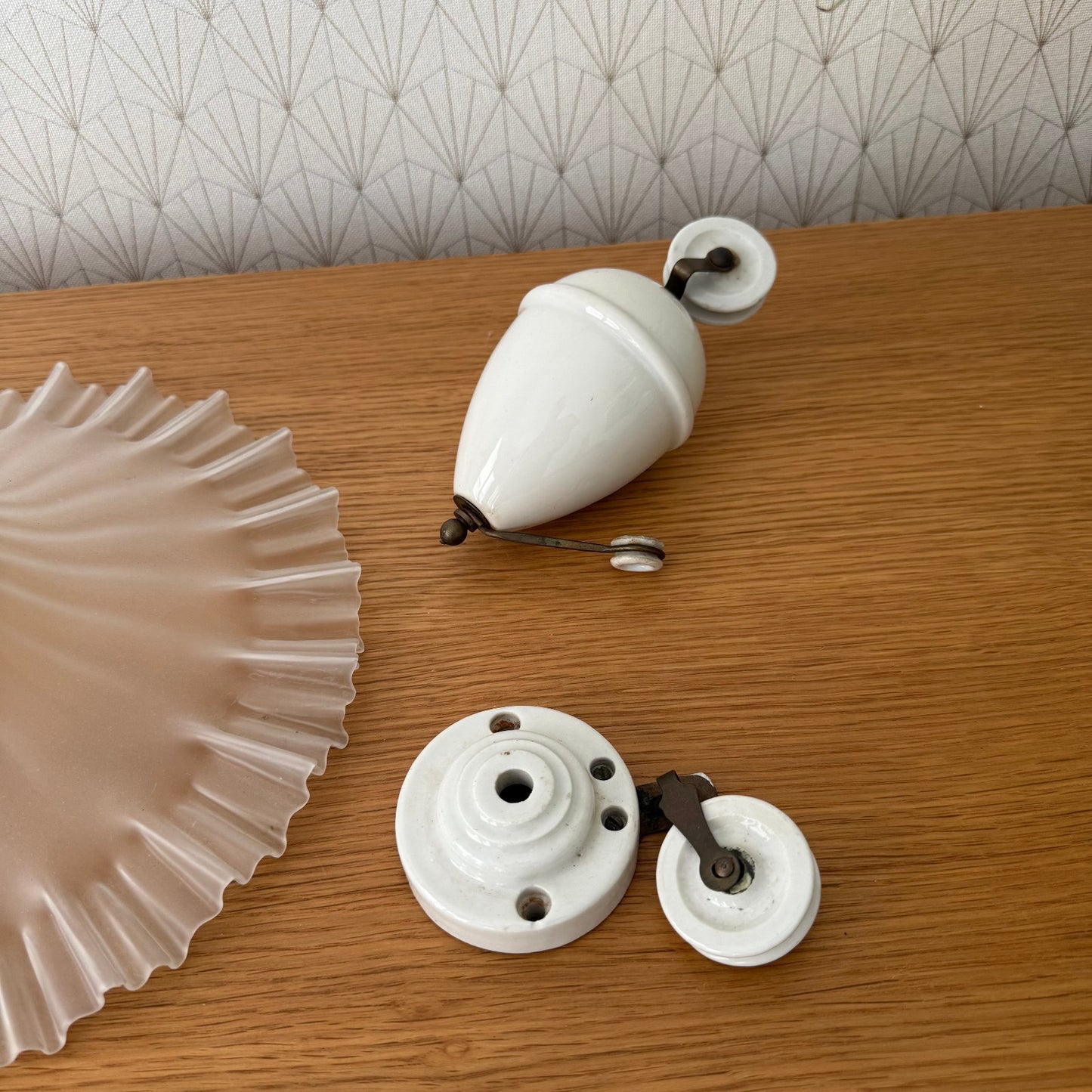 Vintage French Pendant Light Shade Opaline Art Deco Porcelain 2608253