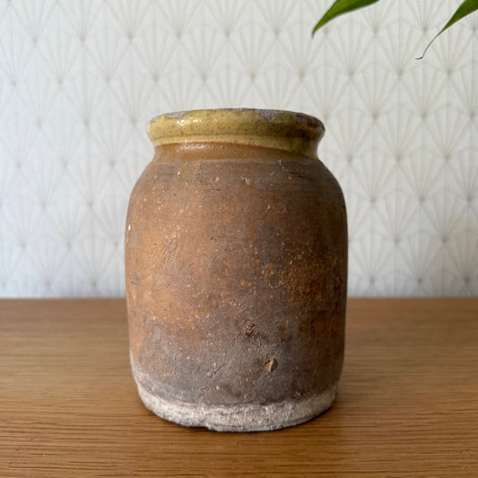 RARE HANDMADE GLAZED YELLOW ANTIQUE FRENCH CONFIT POT TERRACOTTA 2904259
