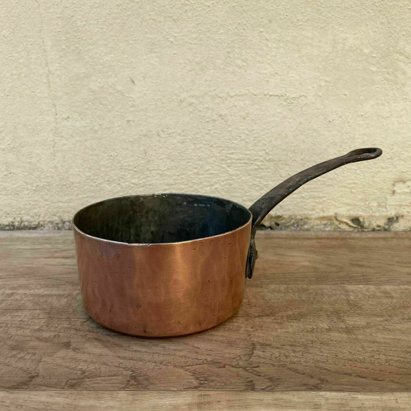 Antique French Copper Saucepan Tin Lined Cast Iron Handle 16102113 Unbranded